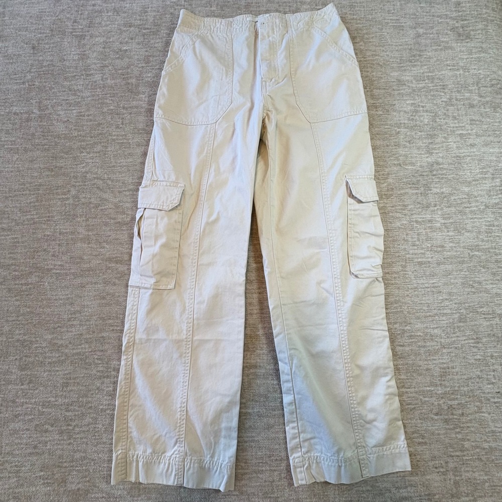Y2K Abercrombie & Fitch Beige‎ Cotton Womens Cargo Pants Utility Trousers 26x27